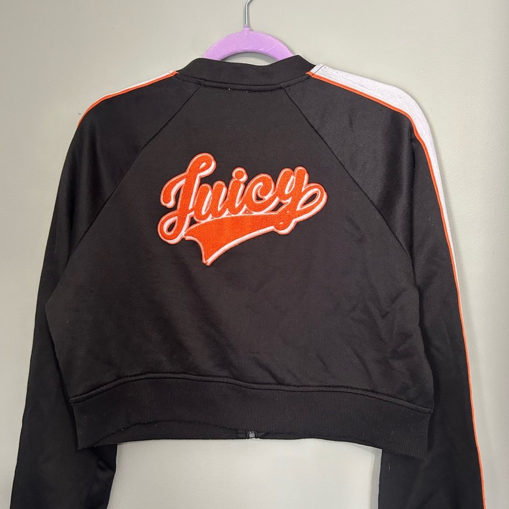 Juicy Couture • Black Varsity Jacket with Orange Details • Big Back Logo